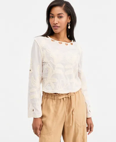 On 34th Women's Cotton Embroidered Cutwork Top, Macy's Exclusive In Winter Ivory