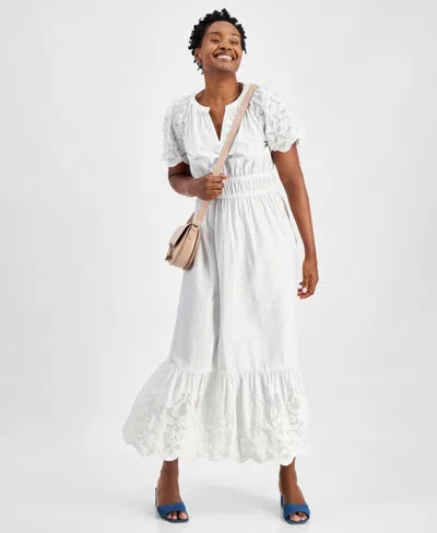 On 34th Women's Cotton Embroidered Maxi Dress, Created For Macy's In Bright White
