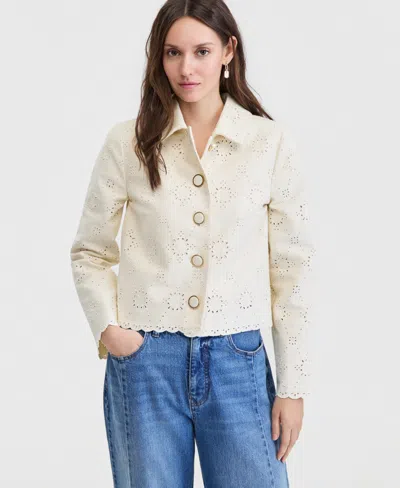 On 34th Women's Cotton Eyelet Scallop Hem Jacket, Macy's Exclusive In Neutral