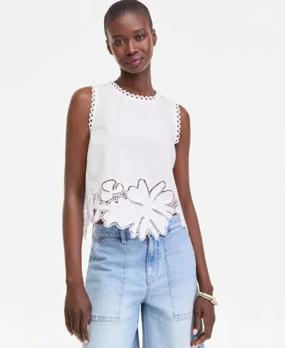On 34th Women's Cotton Floral-cutwork Lace-trim Tank Top, Macy's Exclusive In White