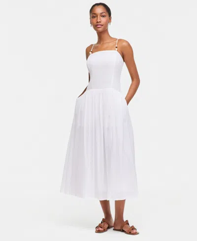 On 34th Women's Cotton Gauze Curved-waist Mixed-media Midi Dress, Macy's Exclusive In White