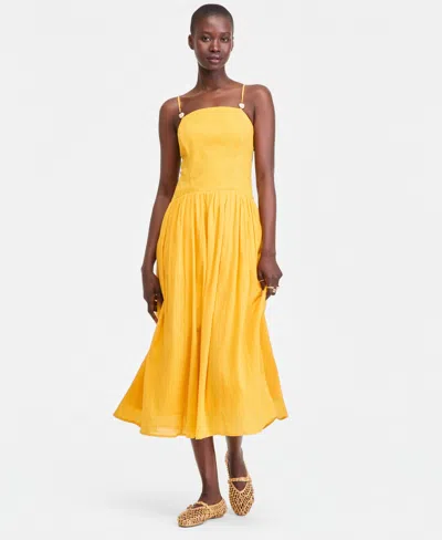 On 34th Women's Cotton Gauze Curved-waist Mixed-media Midi Dress, Macy's Exclusive In Yellow