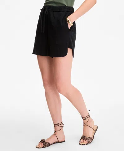 On 34th Women's Cotton Gauze Drawstring Shorts, Exclusively At Macy's In Black