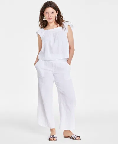 On 34th Women's Cotton Gauze Flutter-sleeve Top, Created For Macy's In Bright White