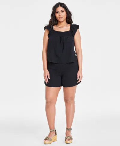 On 34th Women's Cotton Gauze Pull-on Shorts, Created For Macy's In Deep Black