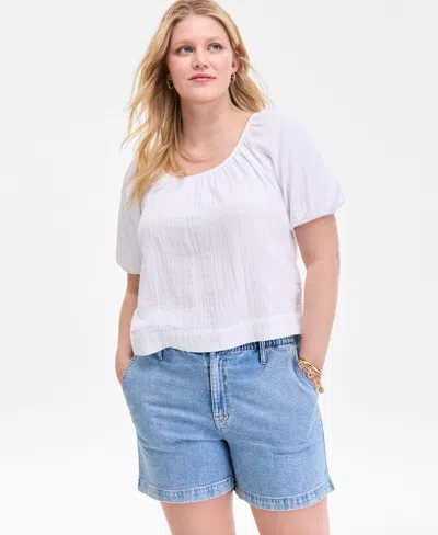 On 34th Women's Cotton Gauze Scoop-neck Top, Exclusively At Macy's In White