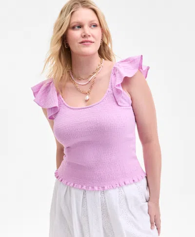 On 34th Women's Cotton Gauze Smocked Flutter-sleeve Top, Exclusively At Macy's In Purple