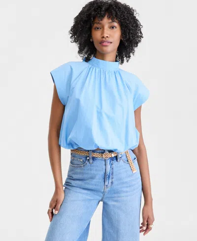 On 34th Women's Cotton High-neck Bubble Top, Macy's Exclusive In Blue