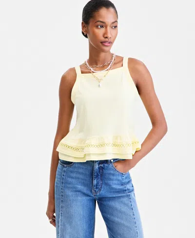 On 34th Women's Cotton Layered Ruffled-hem Woven Mix Tank Top, Macy's Exclusive In White