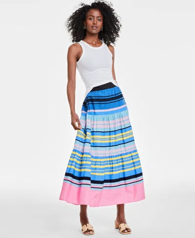 On 34th Women's Cotton Multi-stripe Tiered Maxi Skirt, Created For Macy's In Regatta Cmb
