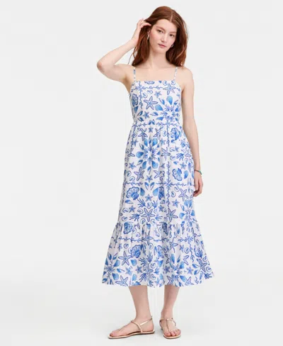 On 34th Women's Cotton Poplin Back-cutout Tiered Midi Dress, Macy's Exclusive In Blue