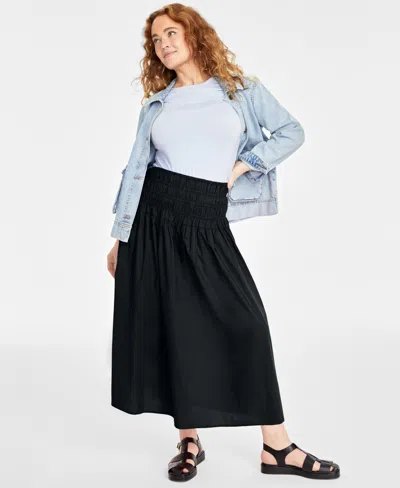 On 34th Women's Cotton Poplin Maxi Skirt, Created For Macy's In Deep Black