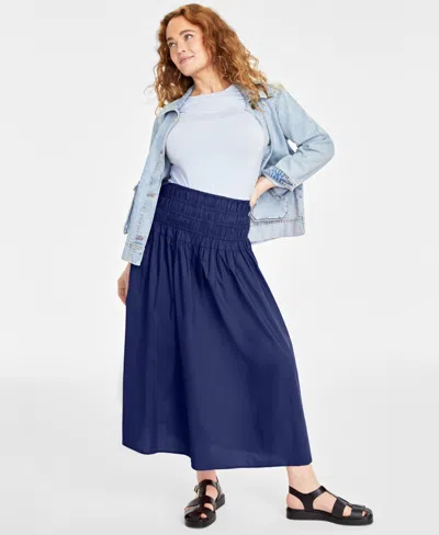 On 34th Women's Cotton Poplin Maxi Skirt, Created For Macy's In Intrepid Blue