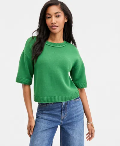 On 34th Women's Cotton Short-sleeve Relaxed Crew Sweater, Macy's Exclusive In Green