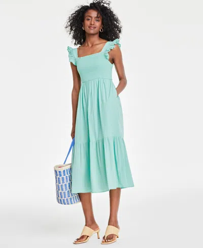 On 34th Women's Cotton Smocked Midi Dress, Created For Macy's In Sea Mist Green