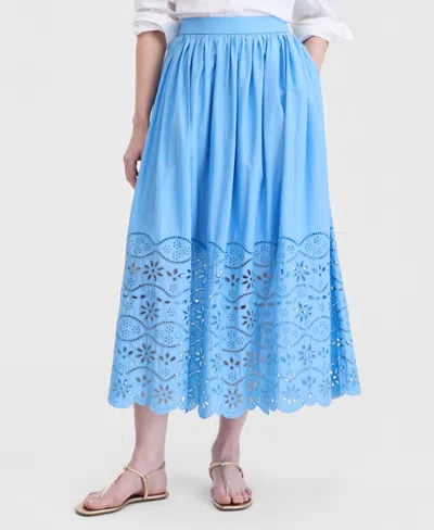 On 34th Women's Cotton Solid Eyelet Midi Skirt, Macy's Exclusive In Blue