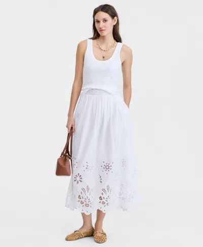 On 34th Women's Cotton Solid Eyelet Midi Skirt, Macy's Exclusive In White