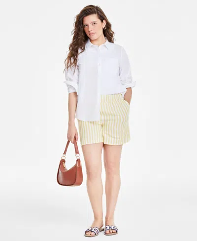 On 34th Women's Cotton Stripe Pull-on Shorts, Created For Macy's In Maize Yellow Combo