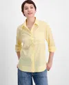 On 34th Women's Cotton Striped Button-front Shirt, Exclusively At Macy's In Yellow