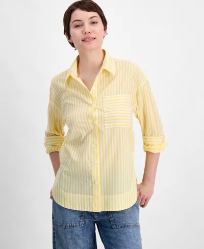 On 34th Women's Cotton Striped Button-front Shirt, Exclusively At Macy's