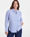 On 34th Women's Cotton Striped Button-front Shirt, Exclusively At Macy's In Seaport Combo