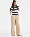 On 34th Women's Cotton Striped Perforated-stitch Sweater, Exclusively At Macy's In Intrepid Combo