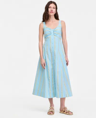 On 34th Women's Cotton Sweetheart-neck Button-front Midi Dress, Macy's Exclusive In Blue