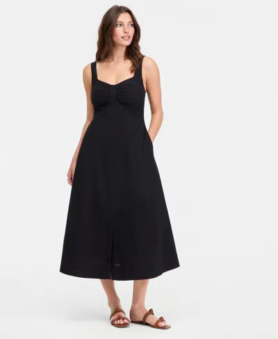 On 34th Women's Cotton Sweetheart-neck Button-front Midi Dress, Macy's Exclusive In Black