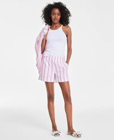 On 34th Women's Cotton Wide Stripe Pull-on Shorts, Created For Macy's In Pink Lilac