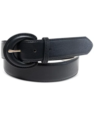 On 34th Women's Covered-buckle Faux-leather Belt, Created For Macy's In Black