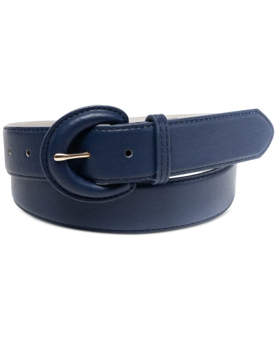 On 34th Women's Covered-buckle Faux-leather Belt, Created For Macy's In Navy