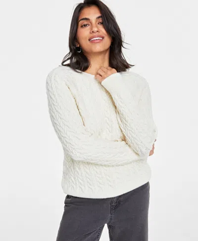 On 34th Women's Cozy Cable-knit Crewneck Sweater, Created For Macy's In Alabaster