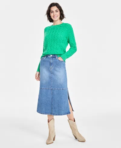 On 34th Women's Cozy Cable-knit Crewneck Sweater, Created For Macy's In Bright Green
