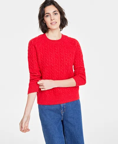 On 34th Women's Cozy Cable-knit Crewneck Sweater, Created For Macy's In Chili Red