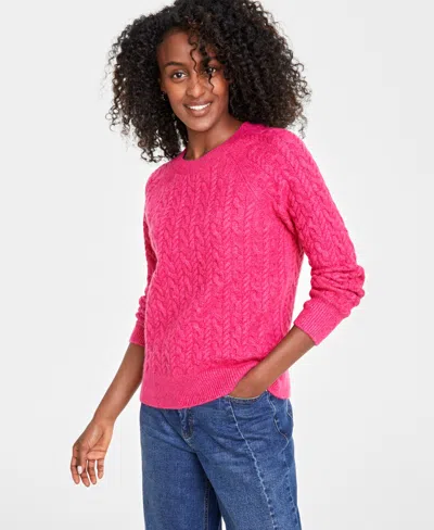 On 34th Women's Cozy Cable-knit Crewneck Sweater, Created For Macy's In Fuchsia Purple