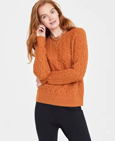 On 34th Women's Cozy Cable-knit Crewneck Sweater, Created For Macy's In Pecan Roast