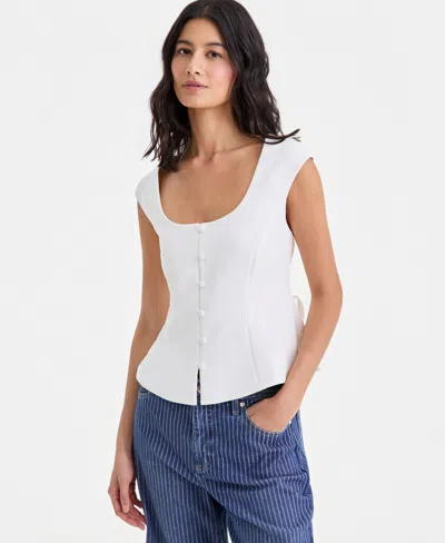 On 34th Women's Crepe Button Front Vest, Macy's Exclusive In Winter Ivory