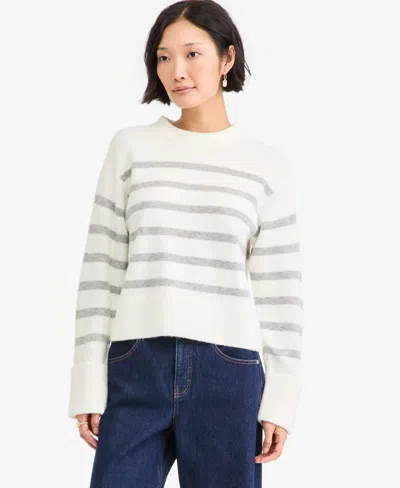 On 34th Women's Crewneck Cuff Sleeve Pullover Sweater, Macy's Exclusive In Winter Ivory Stripe