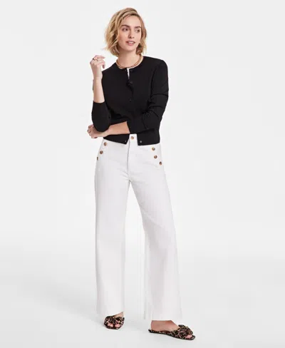 On 34th Women's Crewneck Long-sleeve Cardigan, Exclusively At Macy's In Deep Black
