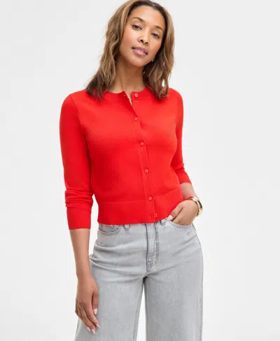 On 34th Women's Crewneck Long-sleeve Cardigan, Exclusively At Macy's In Fiery Red