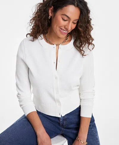 On 34th Women's Crewneck Long-sleeve Cardigan, Exclusively At Macy's In Washed White