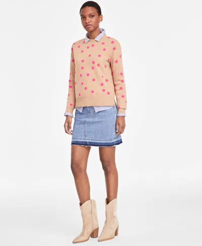 On 34th Women's Crewneck Long-sleeve Sweater, Created For Macy's In Camel Heather Dot