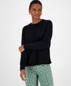 On 34th Women's Crewneck Long-sleeve Sweater, Created For Macy's In Deep Black