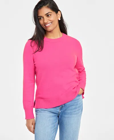 On 34th Women's Crewneck Long-sleeve Sweater, Created For Macy's In Fuchsia Purple