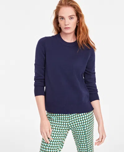 On 34th Women's Crewneck Long-sleeve Sweater, Created For Macy's In Intrepid Blue