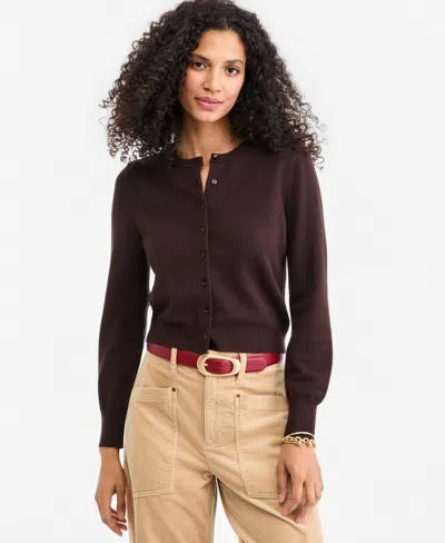 On 34th Women's Crewneck Long-sleeve Cropped Cardigan, Macy's Exclusive In Brown