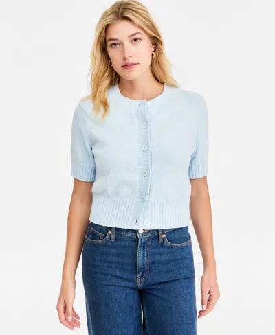 On 34th Women's Crewneck Short-sleeve Textured Button-front Cardigan, Macy's Exclusive In Multi