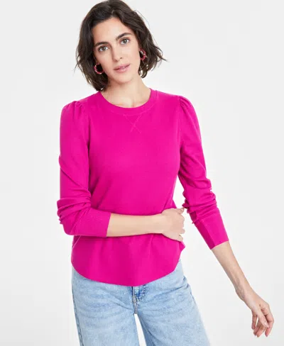 On 34th Women's Crewneck Waffle-knit Top, Created For Macy's In Magenta Moon