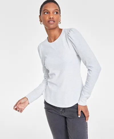 On 34th Women's Crewneck Waffle-knit Top, Created For Macy's In Silver Heather