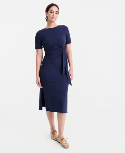 On 34th Women's Crewneck Wrap Tie Dress, Created For Macy's In Blue